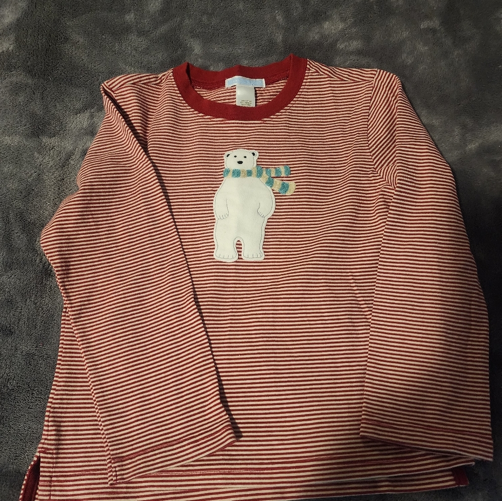 Janie and Jack Red Striped Top with Bear Patch